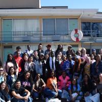 Large Group photo of students in front of Lorraine Motel
